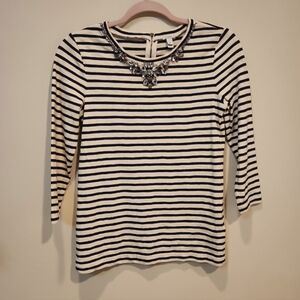 J. Crew Black and White 3/4 Sleeve Embellished Top Size XS